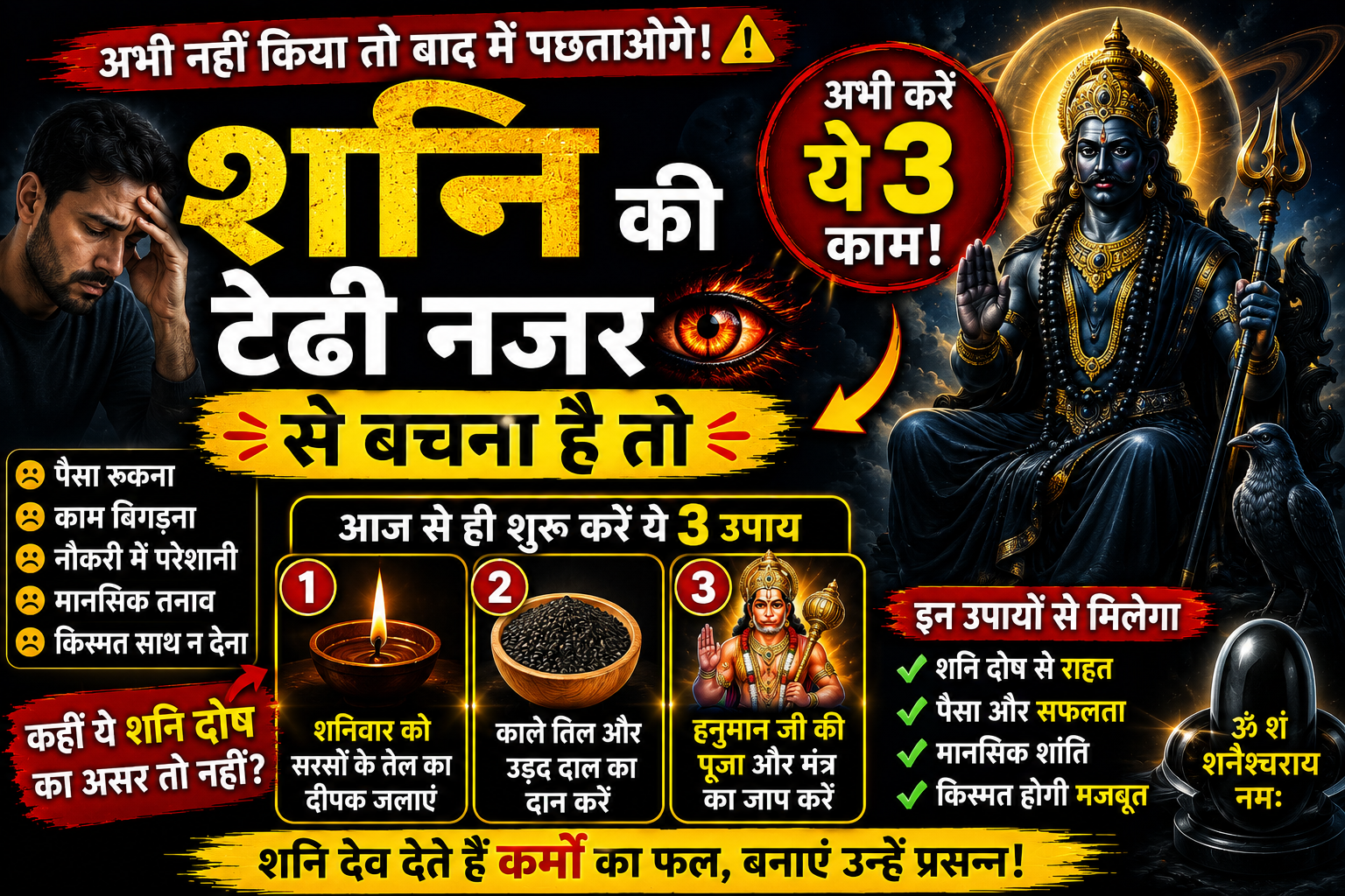 शनि की टेढ़ी नजर से बचना है तो तुरंत करें ये 3 काम